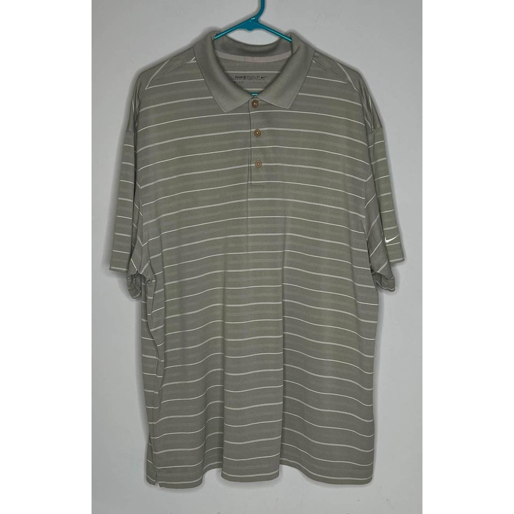 Men's Nike Dri-Fit Vapor Golf Polo Olive Green w/ White Stripes XXL